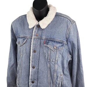 Y2K Levi's Trucker Denim Jean Jacket Sherpa Lined Blue Light Wash Women’s XL